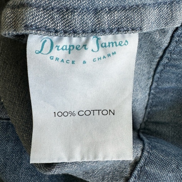 Draper James Chambray Ruffled Denim 100% Cotton Shift Dress Size Six - Picture 8 of 10